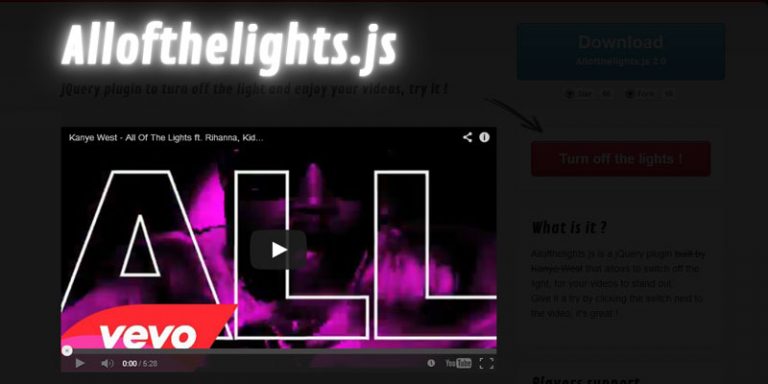 allofthelights.js: A free jquery plugin to enhance video viewing experience