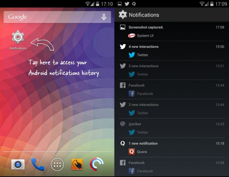 See old notifications in Android 4.3 and most recent version of Android