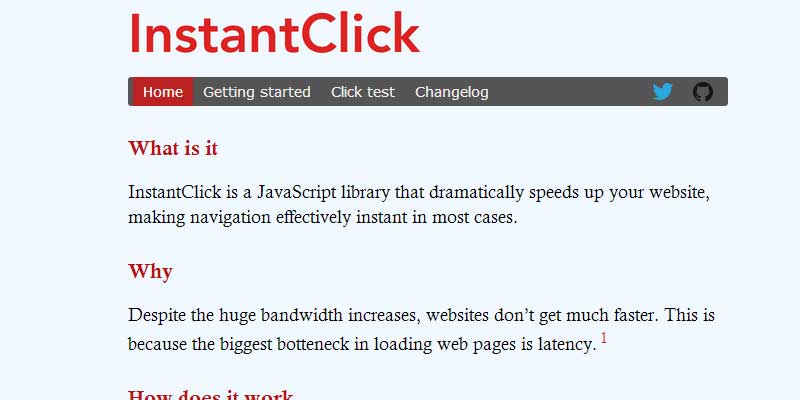 InstaClick for the faster loading of navigation and page